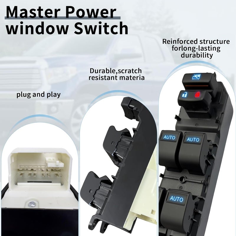 BELGEMAY Driver - Side Window Switch - Ice - Blue LED Lights, 4 - Key Auto - Up/Down - Fits 07-11 Camry XLE, 12-14 Prius C & More - Image 4